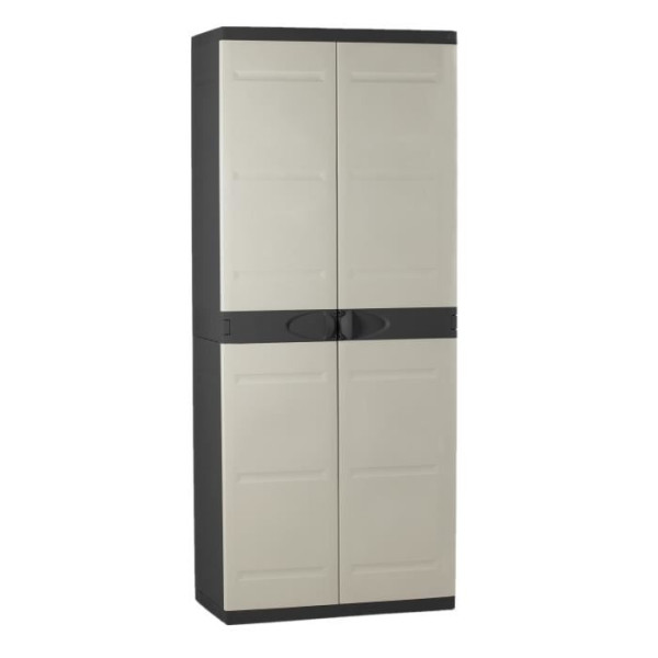 PLASTIKEN Armoire haute 2 portes avec étageres Titanium - 70 x 44 x 176 cm - Beige et Noir