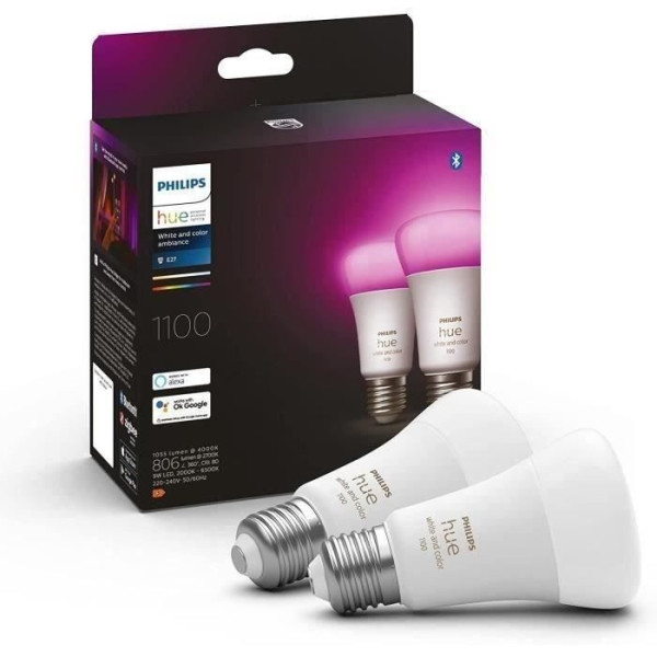 Ampoules connectées Philips Hue pack de 2 ampoules White  Color Ambiance standard E27 75W