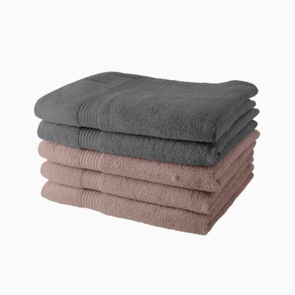 Lot de 5 Draps de Bain TODAY 70x130 cm 100% Coton - 3 roses des sables  2 acier