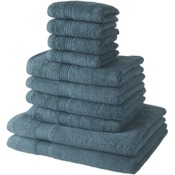 Lot de 4 Serviettes de bain TODAY 30x50  4 Serviettes de bain50x90  2 Draps de bain 70x130 cm 100% Coton - Paon