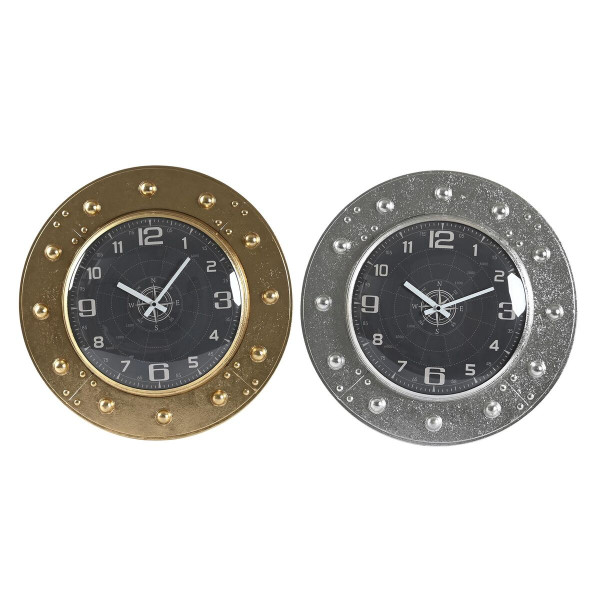 Horloge Murale DKD Home Decor Verre Argenté Noir Doré Fer (48,5 x 6 x 48,5 cm)