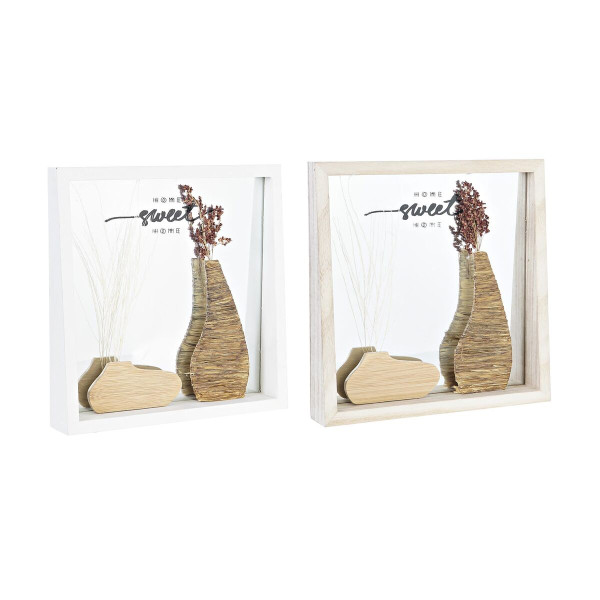 Miroir mural DKD Home Decor Blanc Naturel Bois Verre Bois MDF Cottage 25 x 4 x 25 cm (2 Unités)