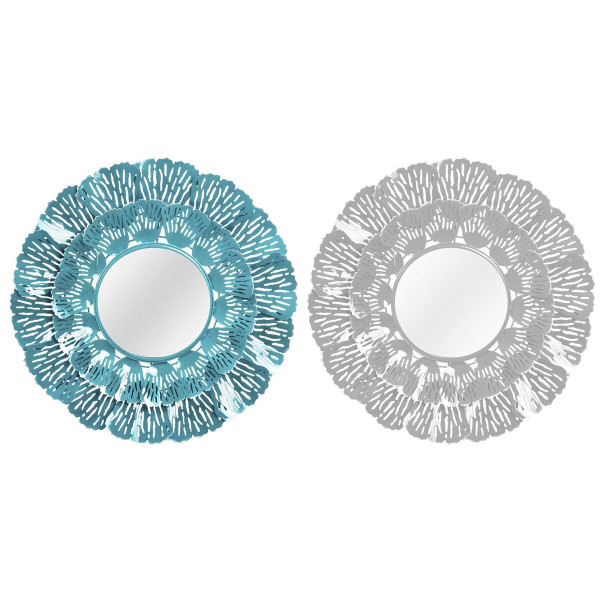 Miroir mural DKD Home Decor Bleu Métal Corail Blanc 60 x 7 x 60 cm méditerranéen (2 Unités)