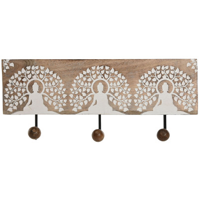 Portemanteau Home ESPRIT Blanc Noir Naturel Métal Bois de manguier Buda 38 x 5 x 16 cm