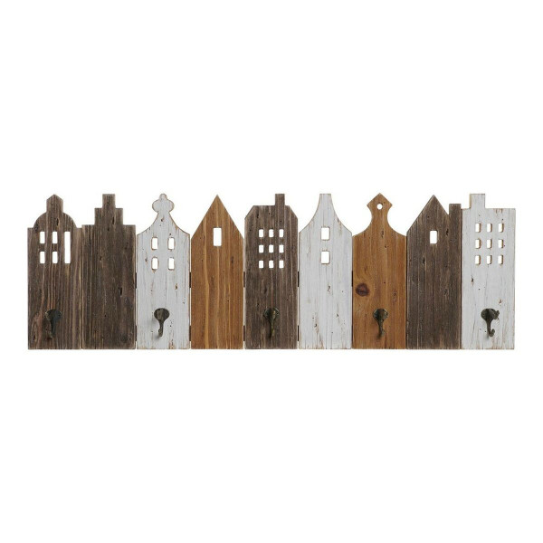 Portemanteau DKD Home Decor Blanc Marron Métal Bois de paulownia Maisons (91 x 9.5 x 29.5 cm)