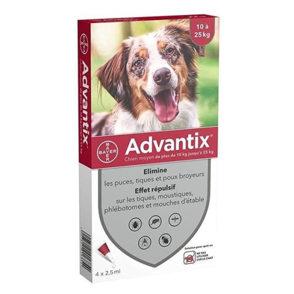 ADVANTIX 4 pipettes antiparasitaires - Pour chien moyen de 10 a 25kg