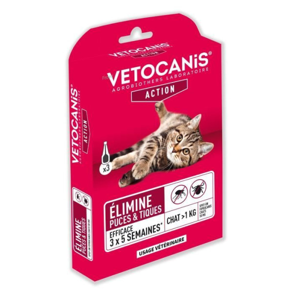 VETOCANIS Pipettes Spot on, Anti-puces et Anti-tiques - Pour chat
