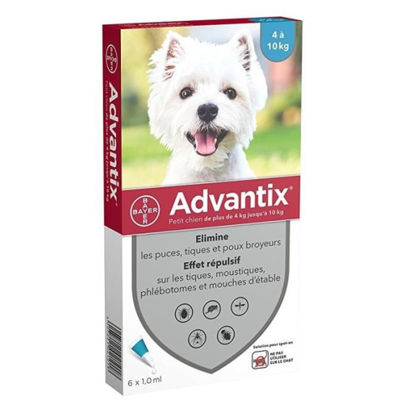 ADVANTIX 6 pipettes antiparasitaires - Pour petit chien de 4 a 10kg