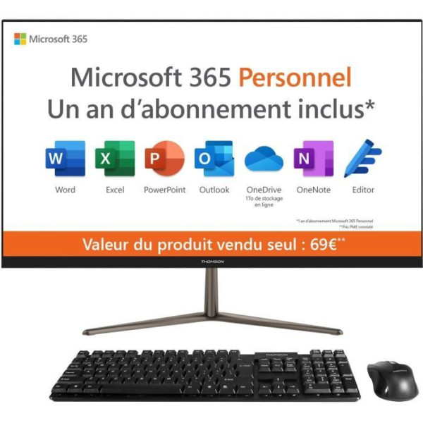 Ordinateur Tout-en-un - THOMSON - 23,8 - Intel Celeron N4020 - 4 GB DDR4 - 128 GB SSD - 1920*1080 FHD - Wifi AC  BT4.0