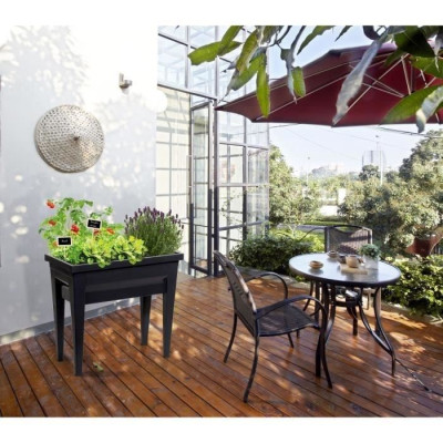EDA Espace potager avec table City VegTable - 73 x 38,5 x H 68 cm - 57 L - Gris anthracite