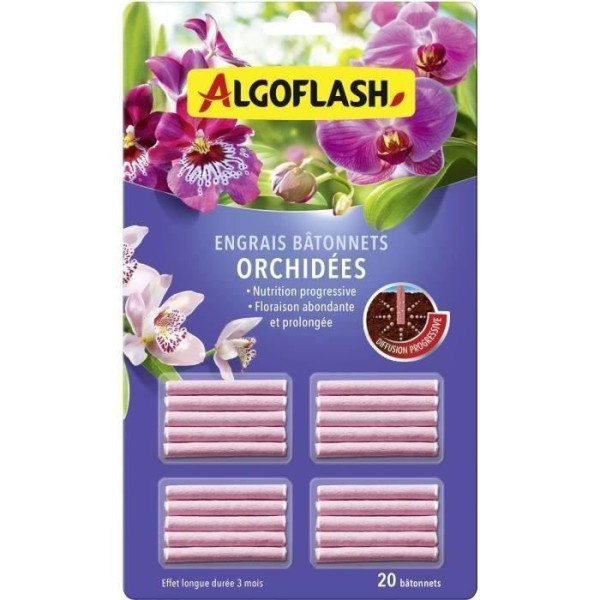 ALGOFLASH - Bâtonnets Engrais Orchidées 20 bâtonnets