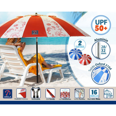 Parasol de plage Ø 220 cm SPF50 Marin