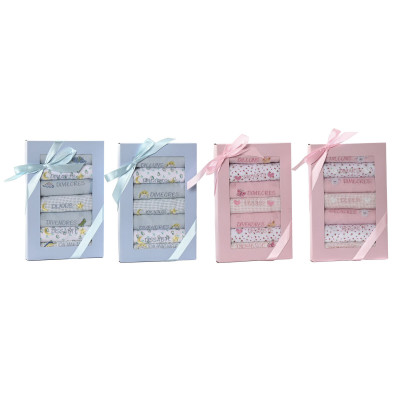 Ensemble de Bavoirs Home ESPRIT Rose Bleu ciel Coton 19 x 29 x 3 cm (4 Unités)