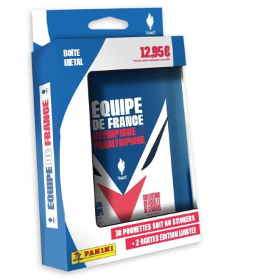 Boîte métal avec 10 pochettes  2 cartes édition limitée - PANINI - JO 2024 Equipe de France