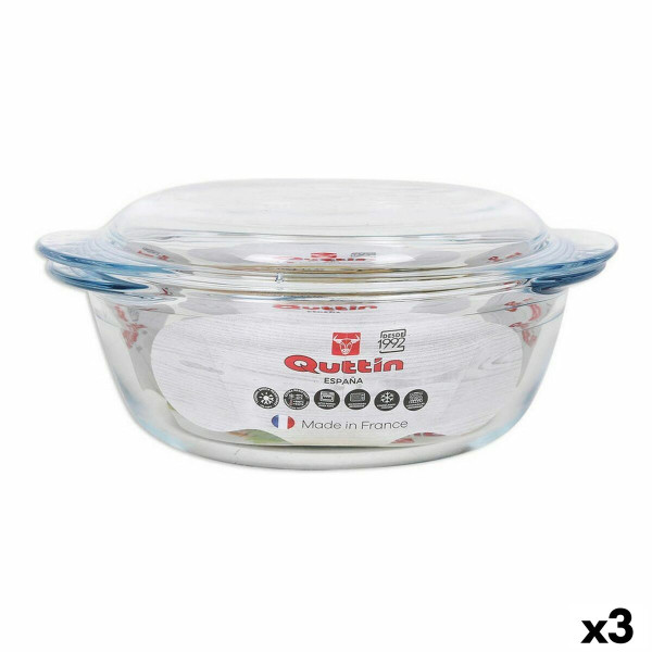 Casserole avec Couvercle Quttin verre 1,6  0,5 L (3 Unités)