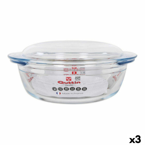 Casserole avec Couvercle Quttin verre 2,2  0,8 L (3 Unités)