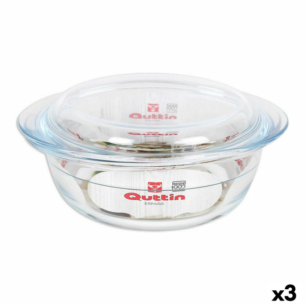 Casserole avec Couvercle Quttin verre 1,1  0,3 L (3 Unités)