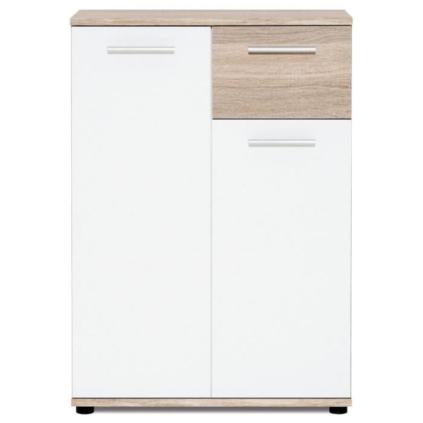 JACKY Meuble de rangement classique blanc mat et décor chene - L 60 cm
