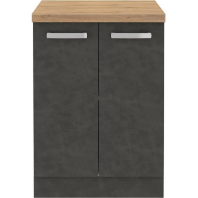 Meuble bas 2 portes battantes - Gris mat - L 60 x P 51,6 x H 85 cm - LASSEN