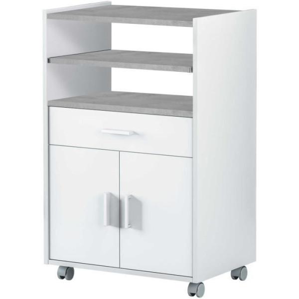 Meuble micro-ondes TIDY - Blanc artik béton - 2 Portes  1 Tiroir - L92 x H59 x P40 cm