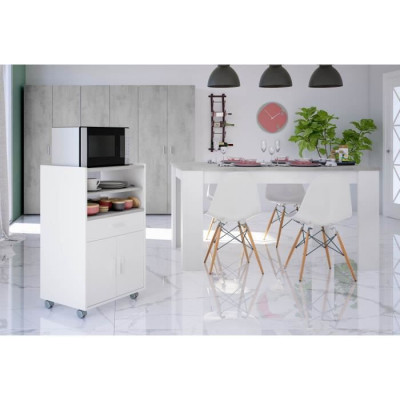 Meuble micro-ondes TIDY - Blanc artik béton - 2 Portes  1 Tiroir - L92 x H59 x P40 cm