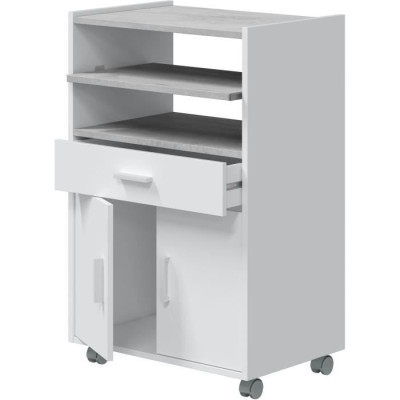 Meuble micro-ondes TIDY - Blanc artik béton - 2 Portes  1 Tiroir - L92 x H59 x P40 cm