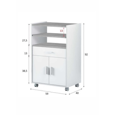 Meuble micro-ondes TIDY - Blanc artik béton - 2 Portes  1 Tiroir - L92 x H59 x P40 cm