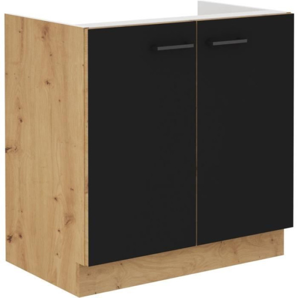 MODENA - Meuble sous evier - 2 portes battantes - 80 cm - Chene artisan / Noir mat - Plan de travail non inclus