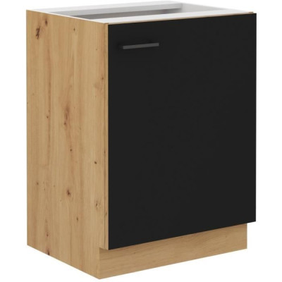 MODENA - Meuble bas - 1 porte battante - 60 cm - Chene artisan / Noir mat - Plan de travail non inclus