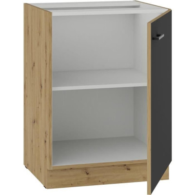 MODENA - Meuble bas - 1 porte battante - 60 cm - Chene artisan / Noir mat - Plan de travail non inclus