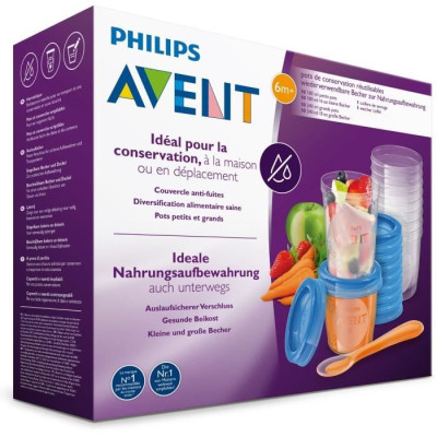 Set de pots de conservation - PHILIPS AVENT - Purées - 10x180ml  10x240ml  20 couvercles  Cuillere de sevrage  Recettes