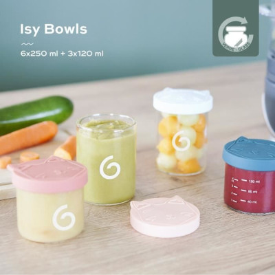Babymoov ISY BOWLS 9 Pots de conservation en Verre Borosilicate Gradués - 6x250ml  3x120ml
