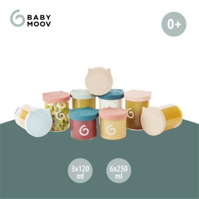 Babymoov ISY BOWLS 9 Pots de conservation en Verre Borosilicate Gradués - 6x250ml  3x120ml