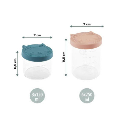 Babymoov ISY BOWLS 9 Pots de conservation en Verre Borosilicate Gradués - 6x250ml  3x120ml