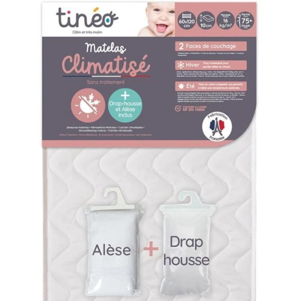 TINEO Matelas climatisé 60x120 cm  drap housse  alese (lot)