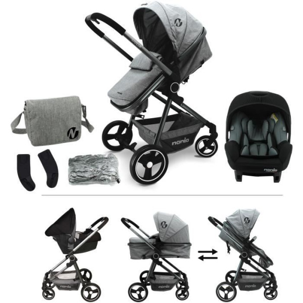 Poussette combinée 3 en 1 NANIA GIULIA  Siege auto BEONE EVO R129  40-85 cm - Nacelle de 0 a 6 mois