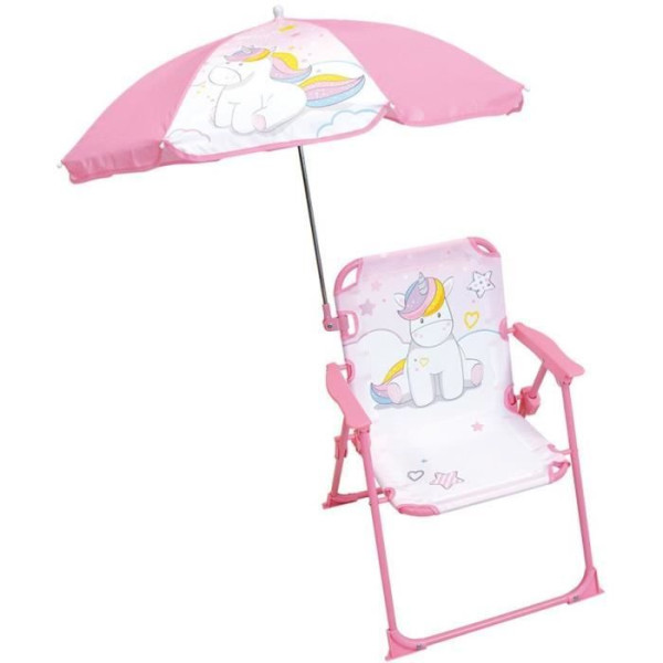 FUN HOUSE Licorne Chaise pliante camping avec parasol - H.38.5 xl.38.5 x P.37.5 cm  parasol ø 65 cm - Pour enfant