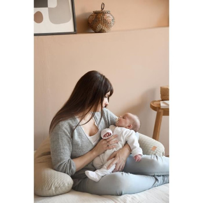 BEABA, Coussin de grossesse et d'allaitement Big Flopsy, Fleur de coton, Lin, 170 cm