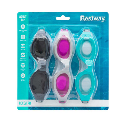 Bestway Lunettes de Natation Adulte Bracelet Silicone Couleur Assortie 14 Ans Plage et Piscine 21077