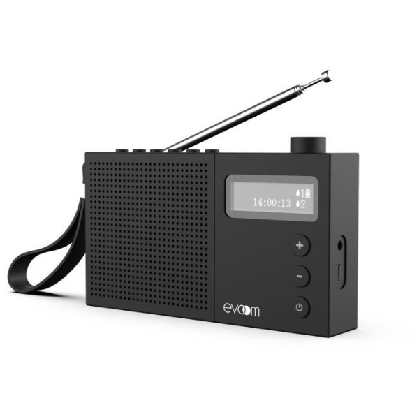 Radio-réveil EVOOM EGY Noir - FM et radio DAB - Batterie Piles/USB - 2 alarmes