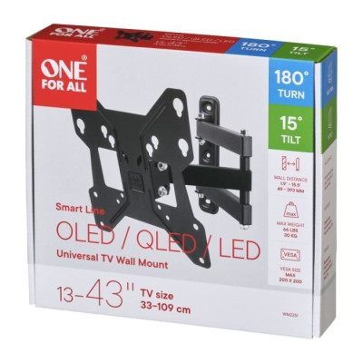 ONE FOR ALL WM2241 Support mural inclinable (15) et orientable (180) pour TV de 13 a 43 (33 a 109cm) - Poids max : 30kg