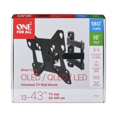 ONE FOR ALL WM2241 Support mural inclinable (15) et orientable (180) pour TV de 13 a 43 (33 a 109cm) - Poids max : 30kg