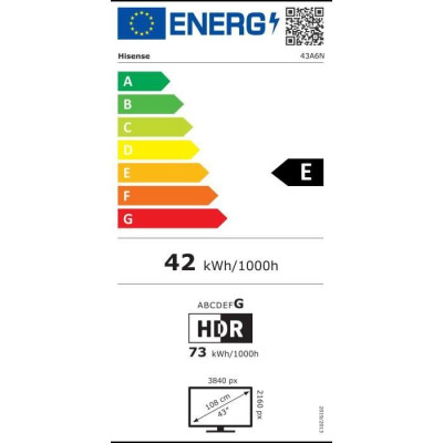 TV LED - HISENSE - 43A6N - 43'' (108 cm) - 4K UHD 3840x2160 - 60Hz - HDR 10 - Smart TV - 3 x HDMI