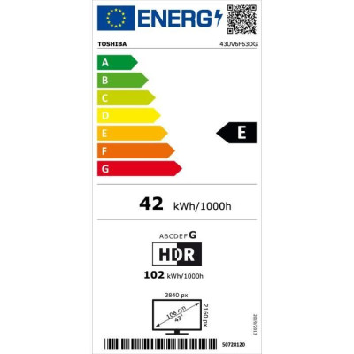 TOSHIBA 43UV6F63DG - TV LED 43'' (108 cm) - 4K UHD 3840x2160 - Dolby Vision - Smart TV - 3xHDMI