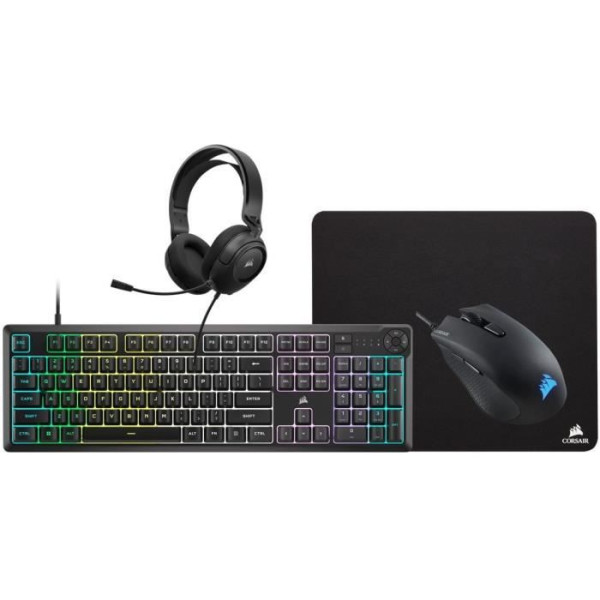 Pack Gaming CORSAIR 4 en 1 - Clavier K55  Souris gaming HARPOON RGB PRO  Tapis de souris MM100  Casque multiplateforme HS35
