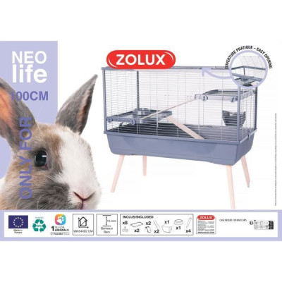 Cage rongeur surélevée - Zolux - Néolife - 2 étages pour lapin - 99 x 54 x 92 cm - Gris