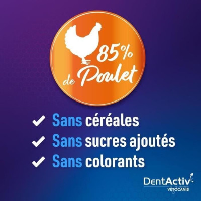 DentActiv - 10 Bâtonnets - VETOCANIS - Hygiene Bucco-Dentaire au Poulet pour Chat