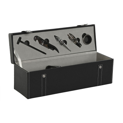 Set d'Accessoires pour Vin Home ESPRIT Noir Gris Cuir 36 x 11 x 12 cm