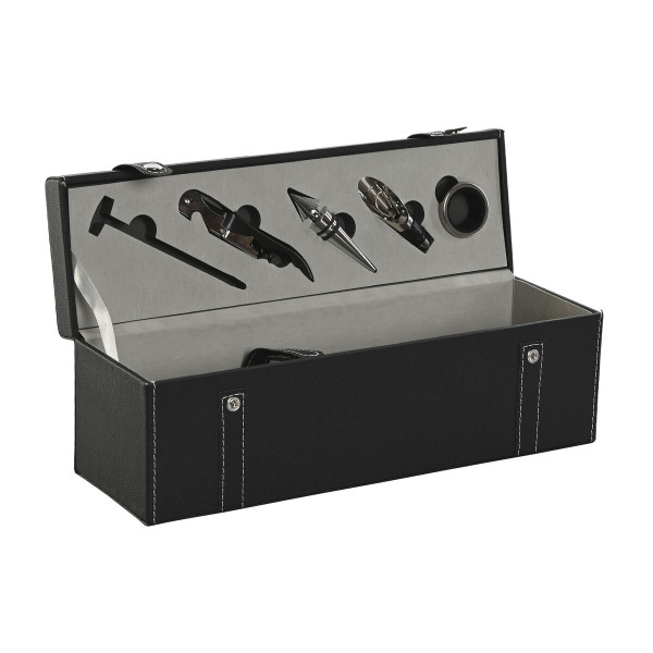 Set d'Accessoires pour Vin Home ESPRIT Noir Gris Cuir 36 x 11 x 12 cm