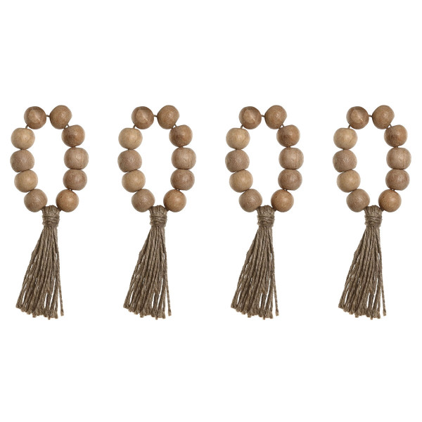 Rond de serviette Home ESPRIT Naturel Jute Acacia Macramé 7,5 x 2 x 7,5 cm 4 Pièces